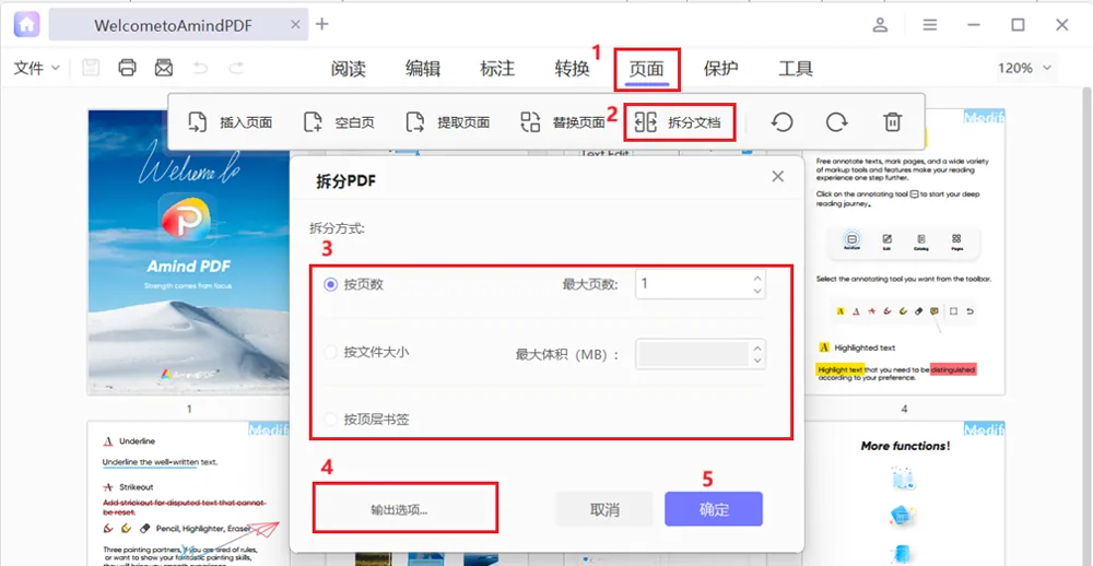 点击“页面”工具选项卡，进入PDF页面组织管理模式